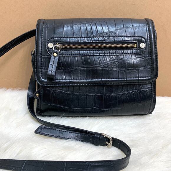 LIZ CLAIBORNE Black Croc Embossed Vegan Leather Crossbody Organizer - Picture 1 of 16